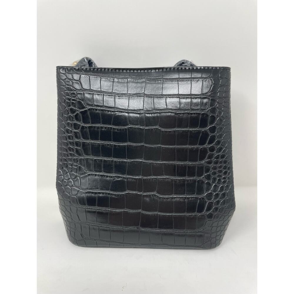 AOTA Elena Black Vegan Leather Croc Top Handle Bucket Bag Detachable Crossbody - Picture 2 of 9